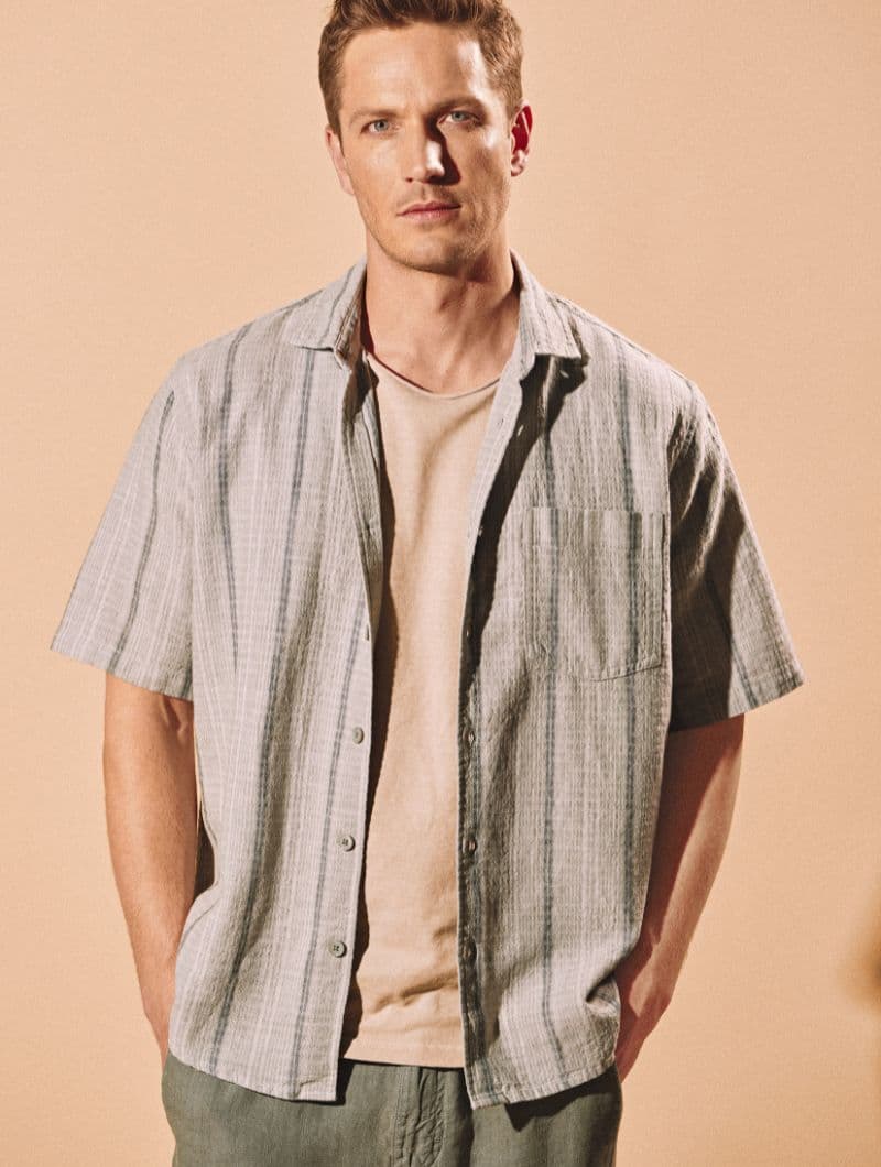 Camisa de rayas para hombre de cáñamo y algodón orgánico