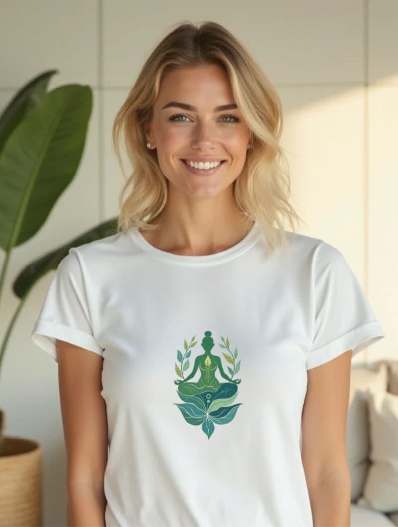 Camiseta estampado meditación de bambú y algodón orgánico