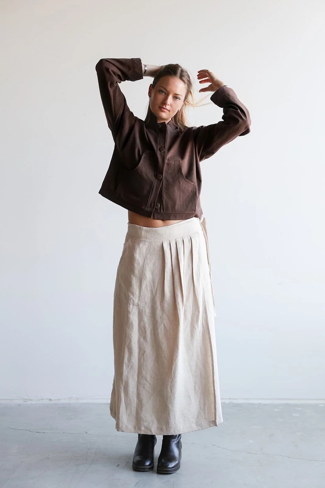Rumi Long Linen Wrap Skirt