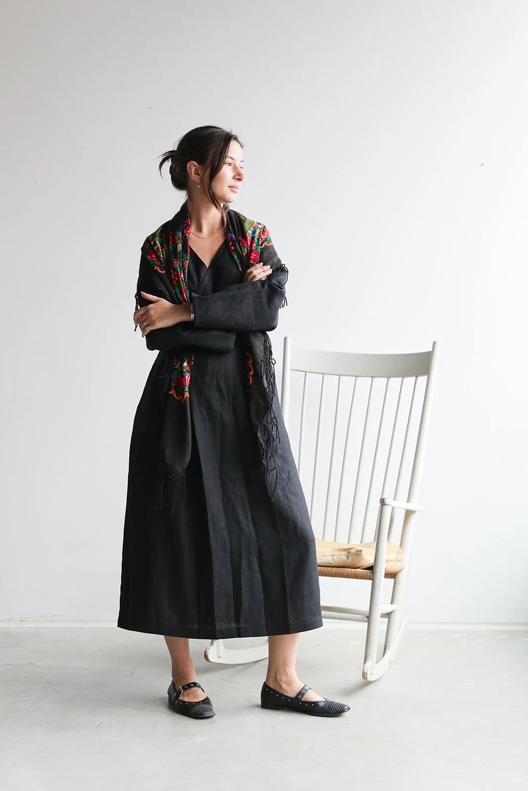Nicole Maxi Long Sleeve Linen Dress, V-Neck
